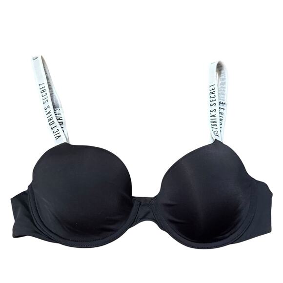 Victoria's Secret Black & White T-shirt lightly lined scoop demi bra 32C - Picture 2 of 8